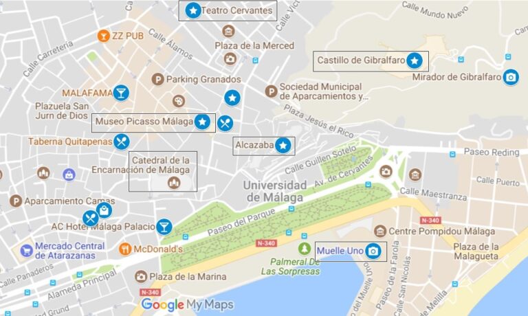 Map Malaga In 1 Day Itinerary 768x460 